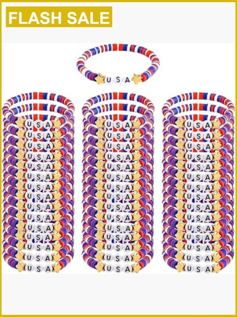 Patriotic Bracelet Set, 24-Pack Clay Bead Wristbands, Stretch Fit, 7.1 Inches